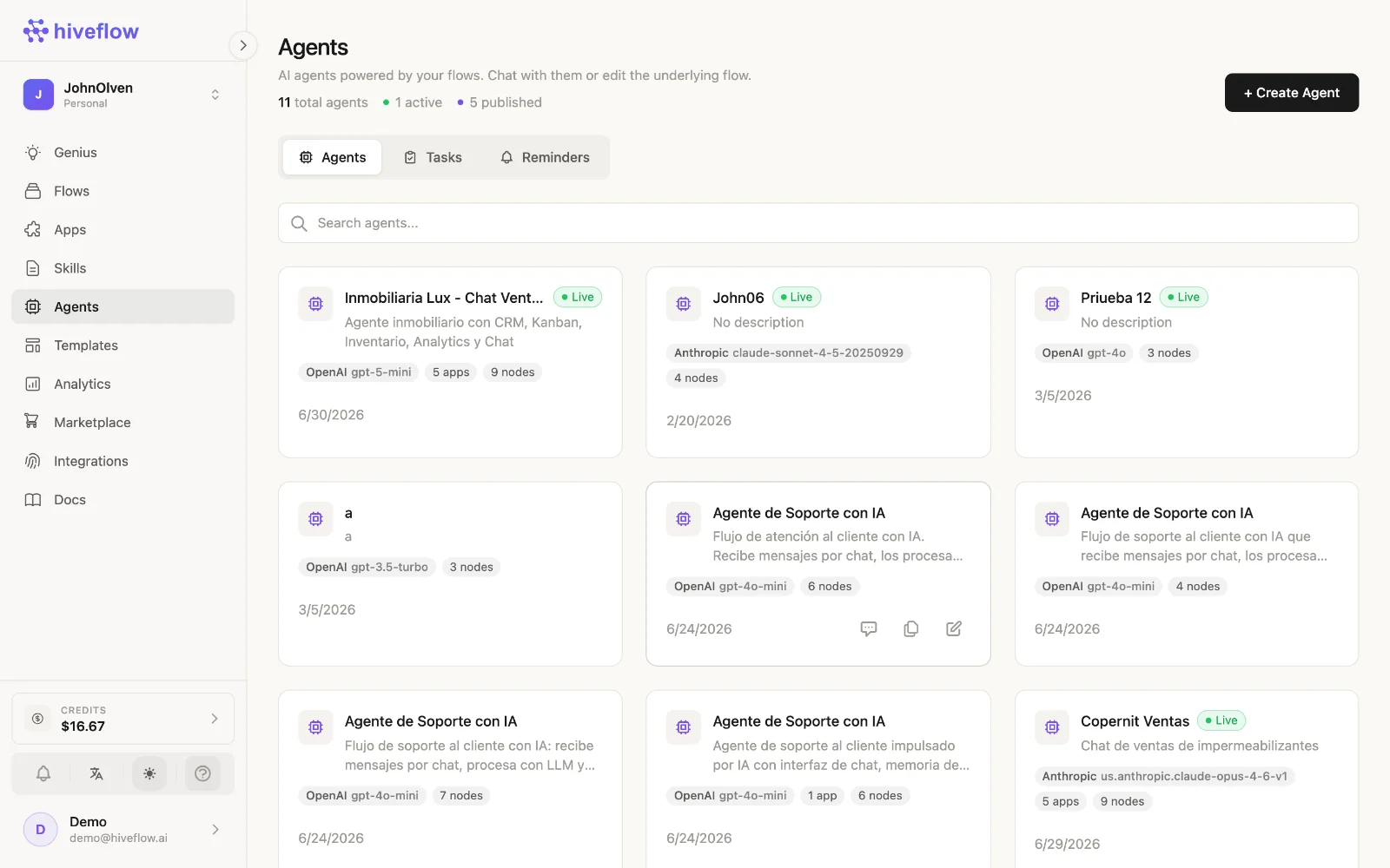 The Agents section