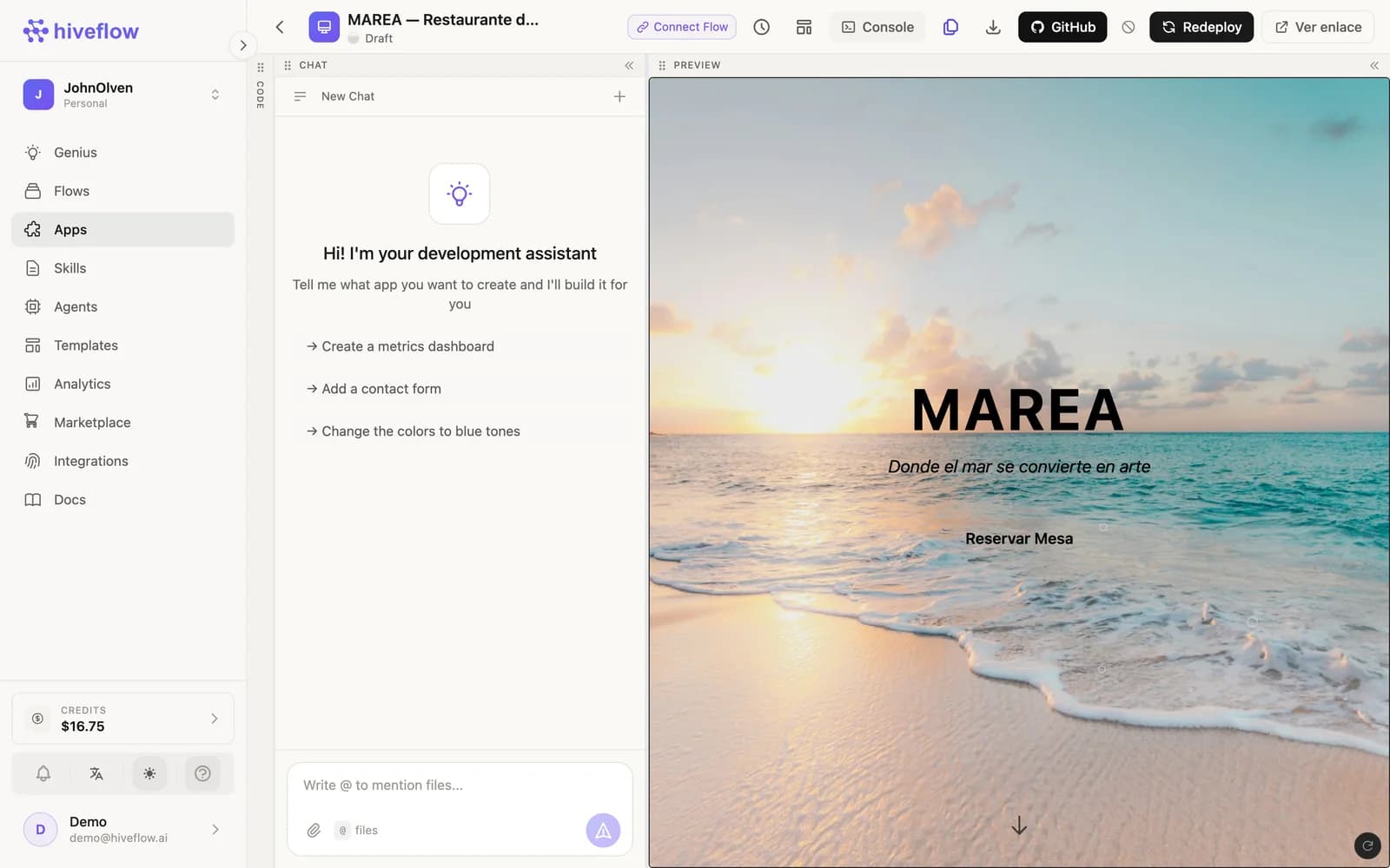 Connect Flow in the Hive App editor header