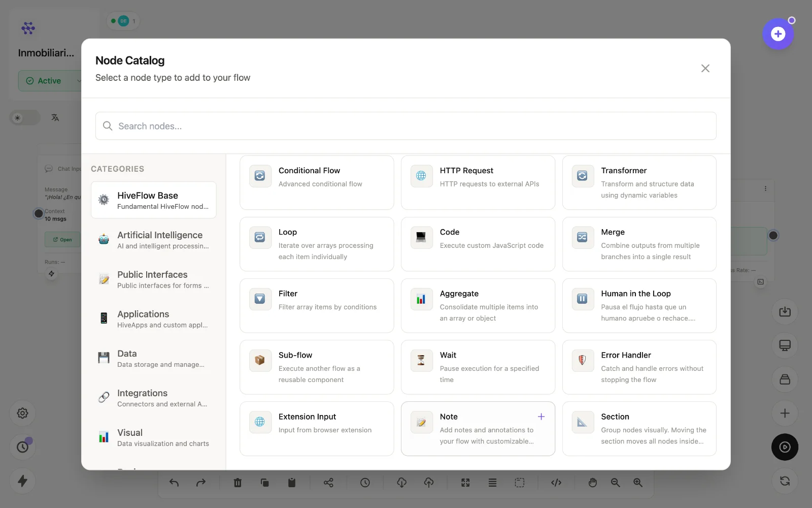 Visual nodes in the catalog