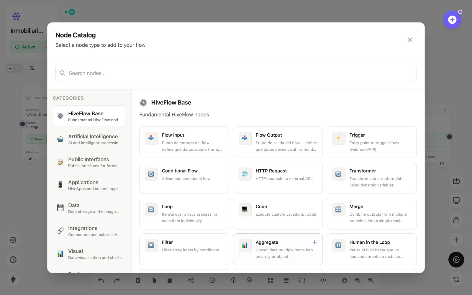 The Node Catalog modal