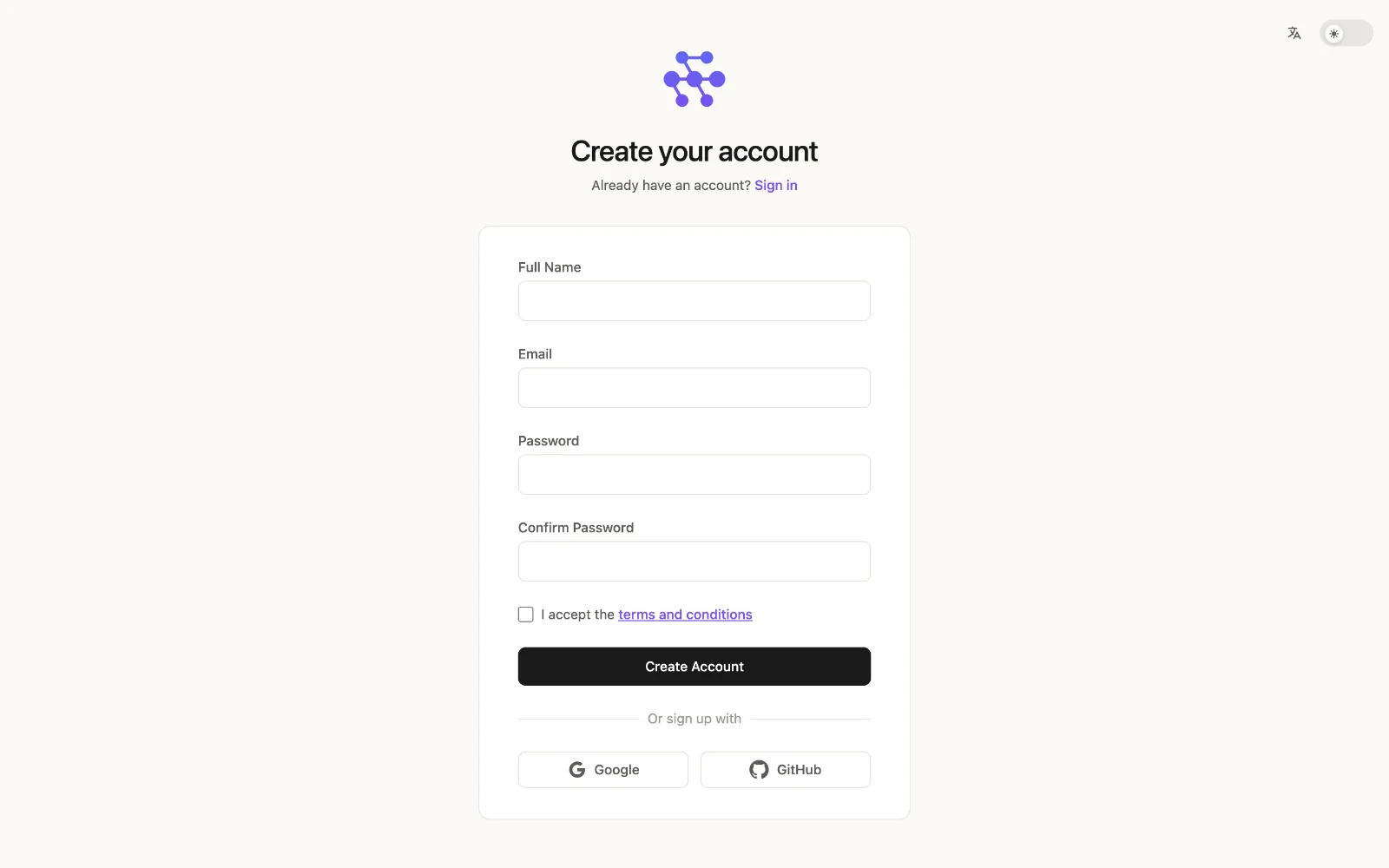 HiveFlow sign-up page