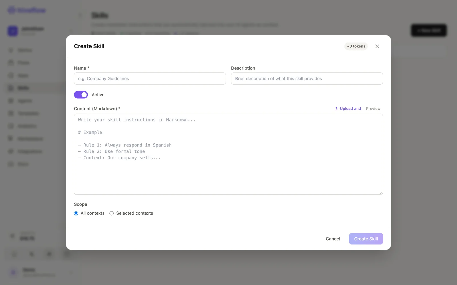 The Create Skill editor