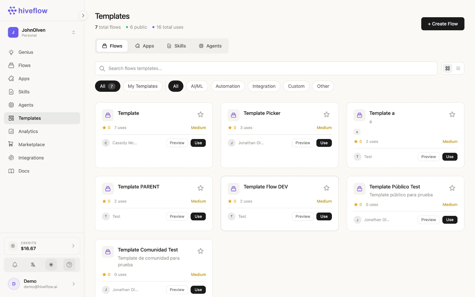 The Templates section