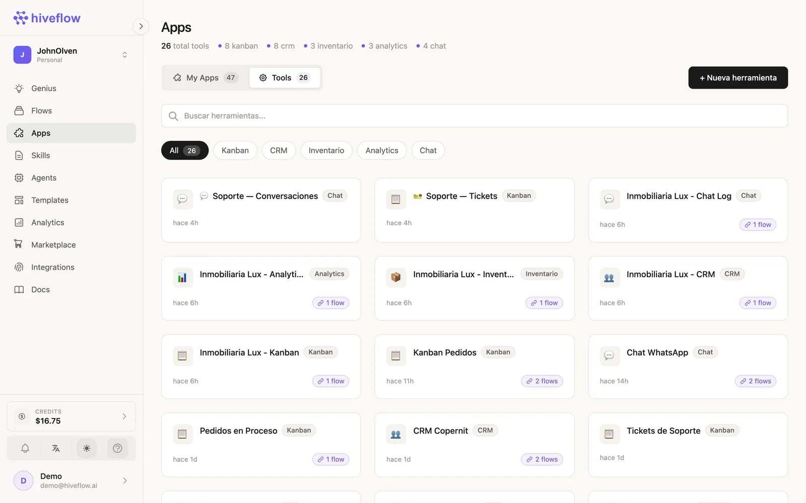 Tools connected to a support agent