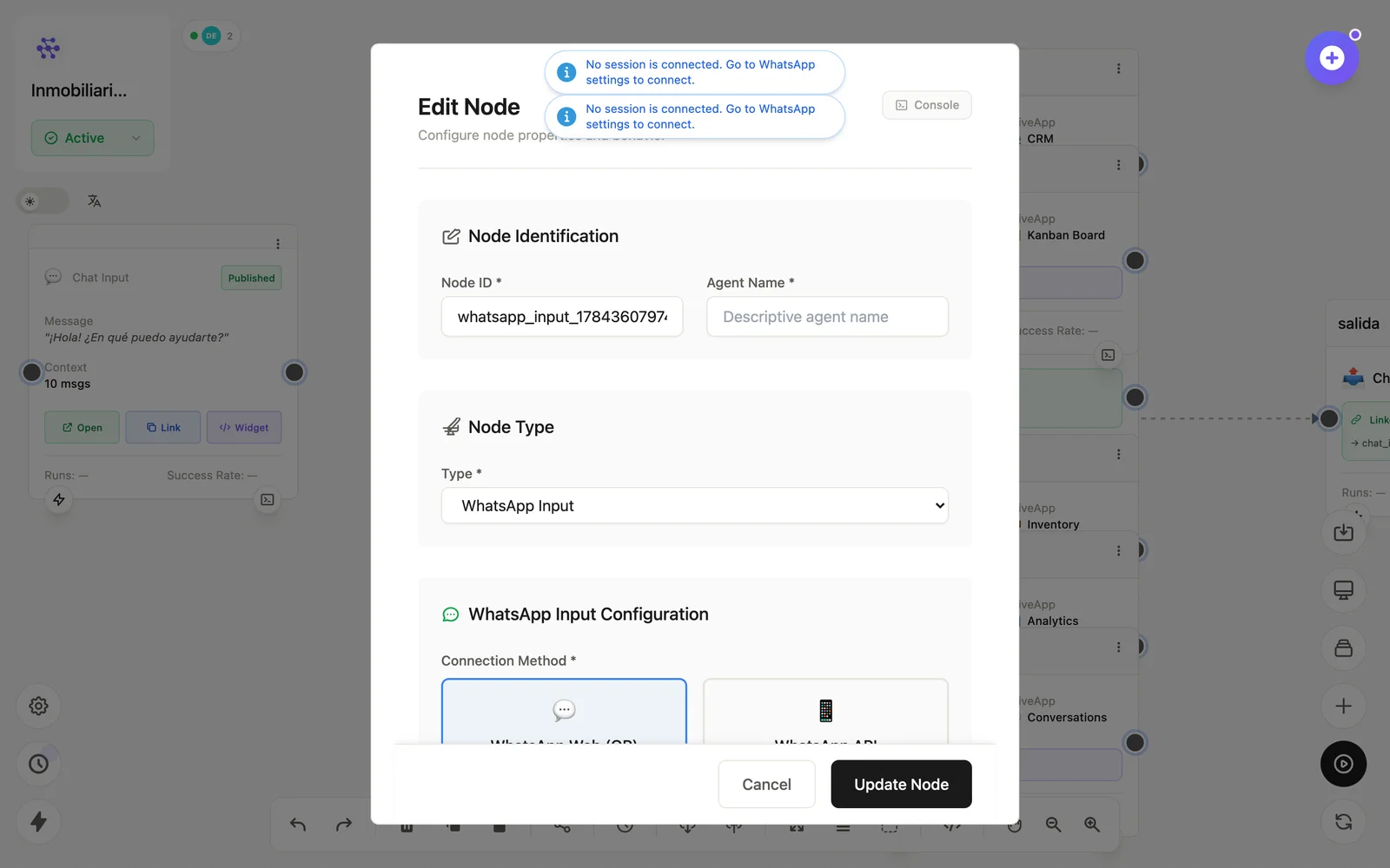 WhatsApp Input node
